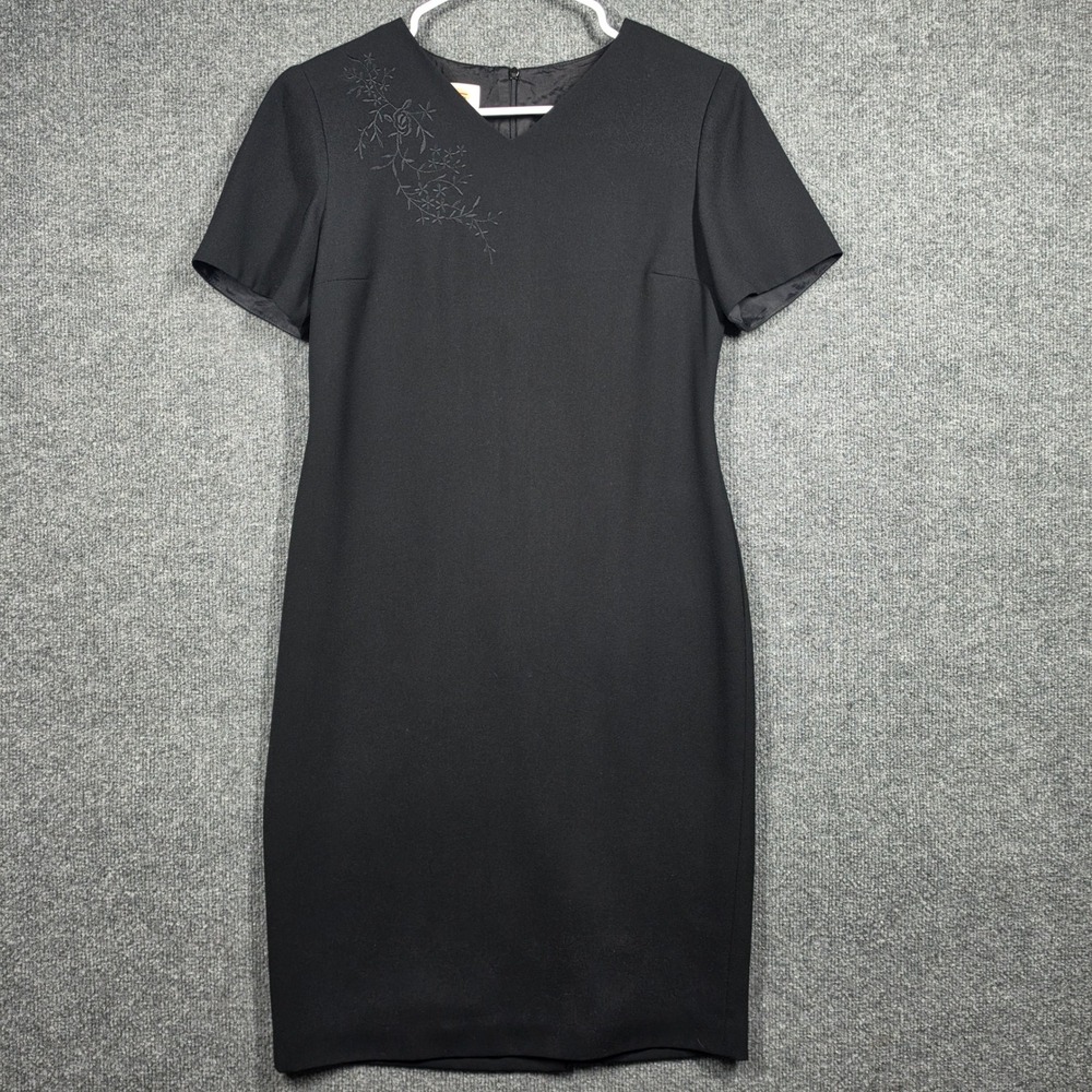 Vintage Talbots Dress Womens 4‎ Sheath V Neck Floral Embroidery Made in USA